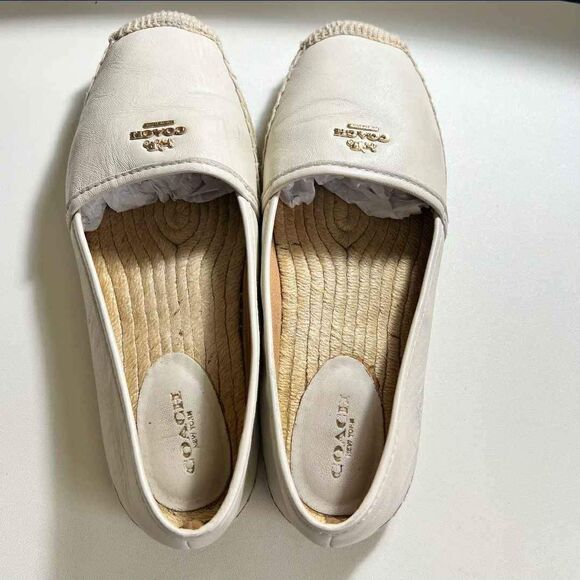 Coach Leather Off White Espadrilles Slip or Slide On Flats Size 8 - Picture 1 of 7